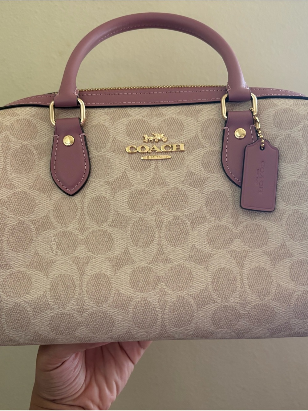Coach Signature Dome Satchel with Mauve Leather Trim